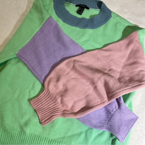 Colorblock Sweater - Green, Purple, Pink - Picture 2 of 6